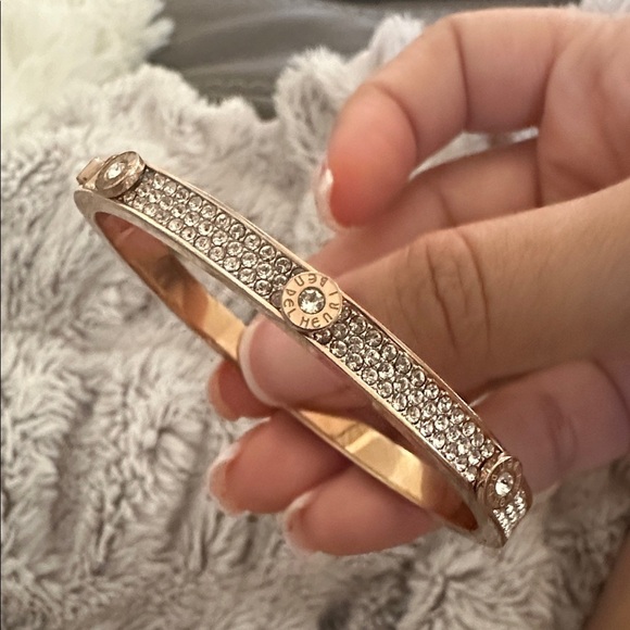 LUX BANGLE✨Rose Gold screw rivet pave crystal BRACELET love bangle Henri bendel - Picture 13 of 17